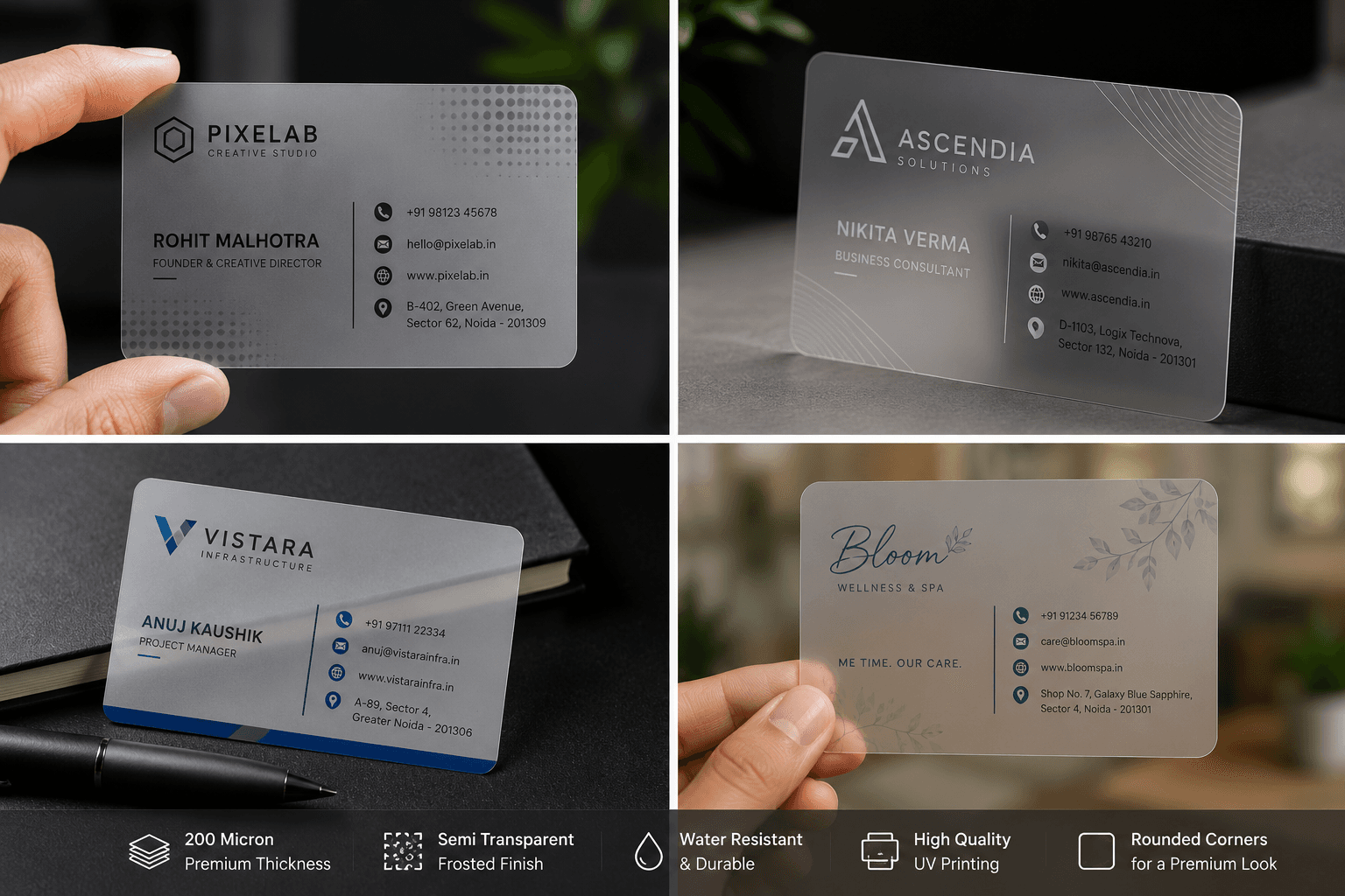 200 Micron NTR / PVC Semi Transparent Visiting Card - Image 4
